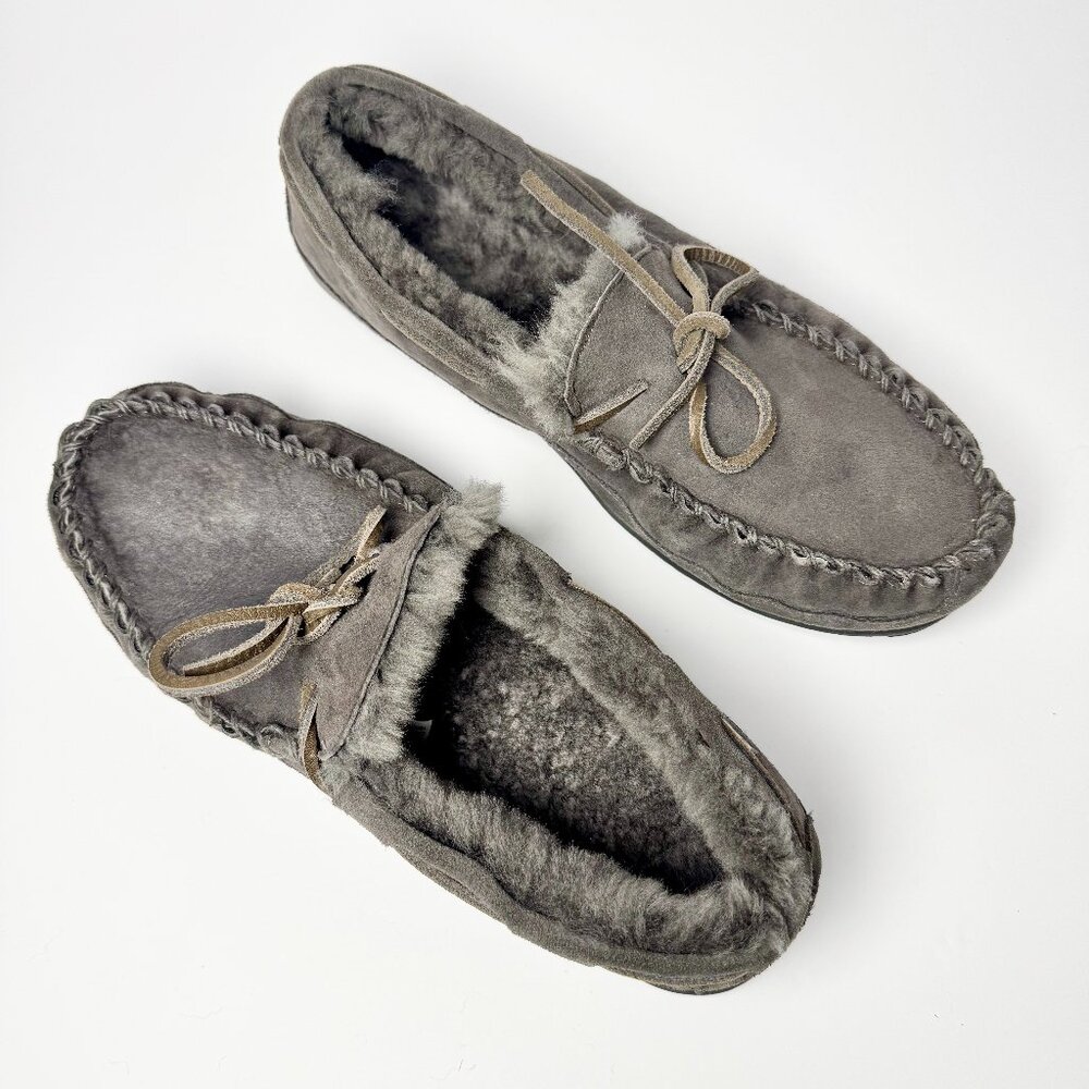 L.L. Bean Men's Wicked Good Moccasins in Gray Suede with Shearling Lining Sz 10W